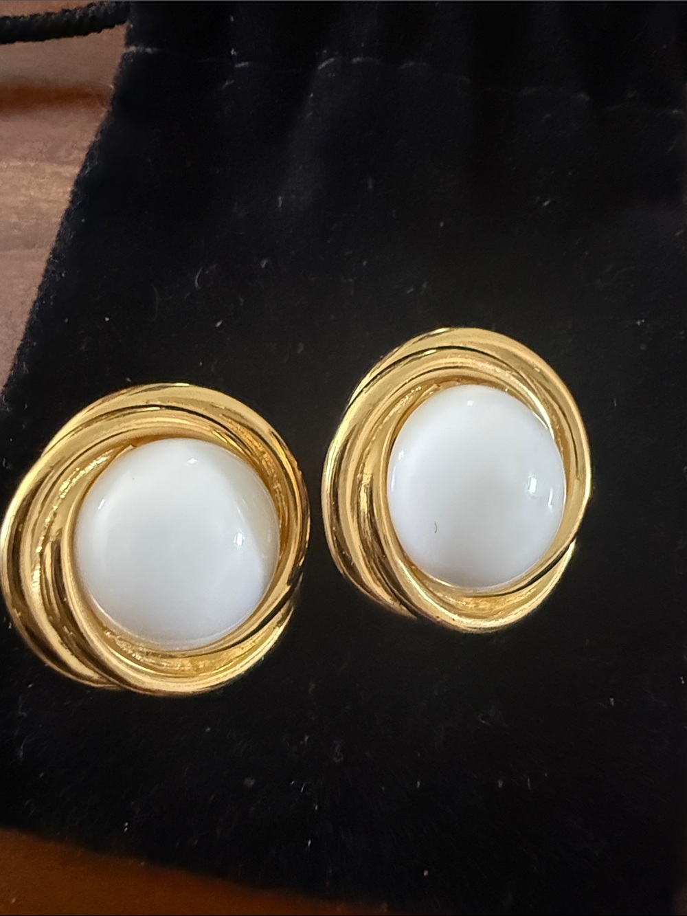 Classic Gold-Tone White Cabochon Earrings - Women Jewelry